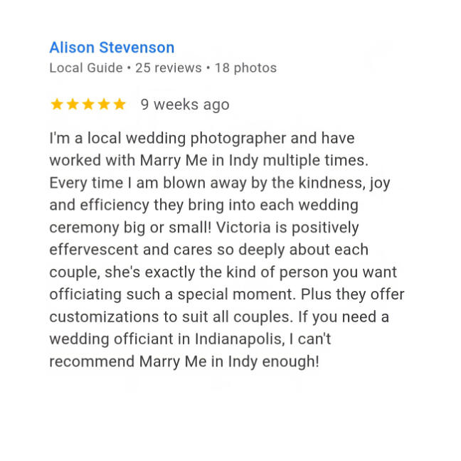 Victoria's Small Wedding Review Marry Me In Indy Reviews